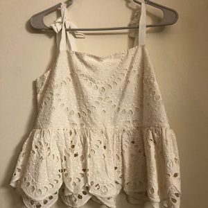 Eyelet cream tank top